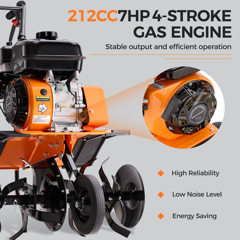 Gas Power Tiller, 212CC Heavy Duty Garden Tiller