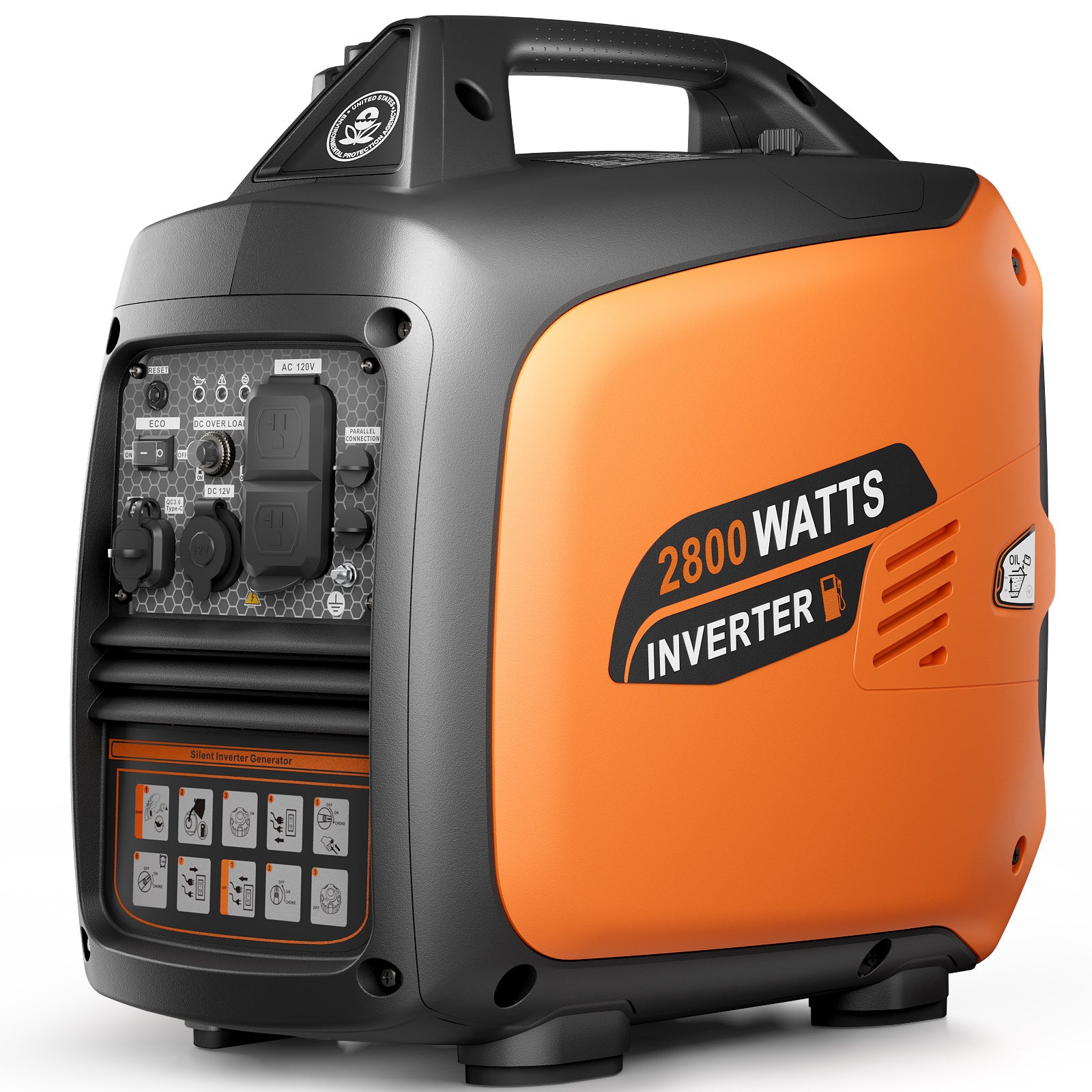 Efurden 2800W Portable Inverter Generator – Ultra-Quiet Gas Powered with ECO Mode & CO Sensor, EPA Compliant for RV, Camping & Home Backup
