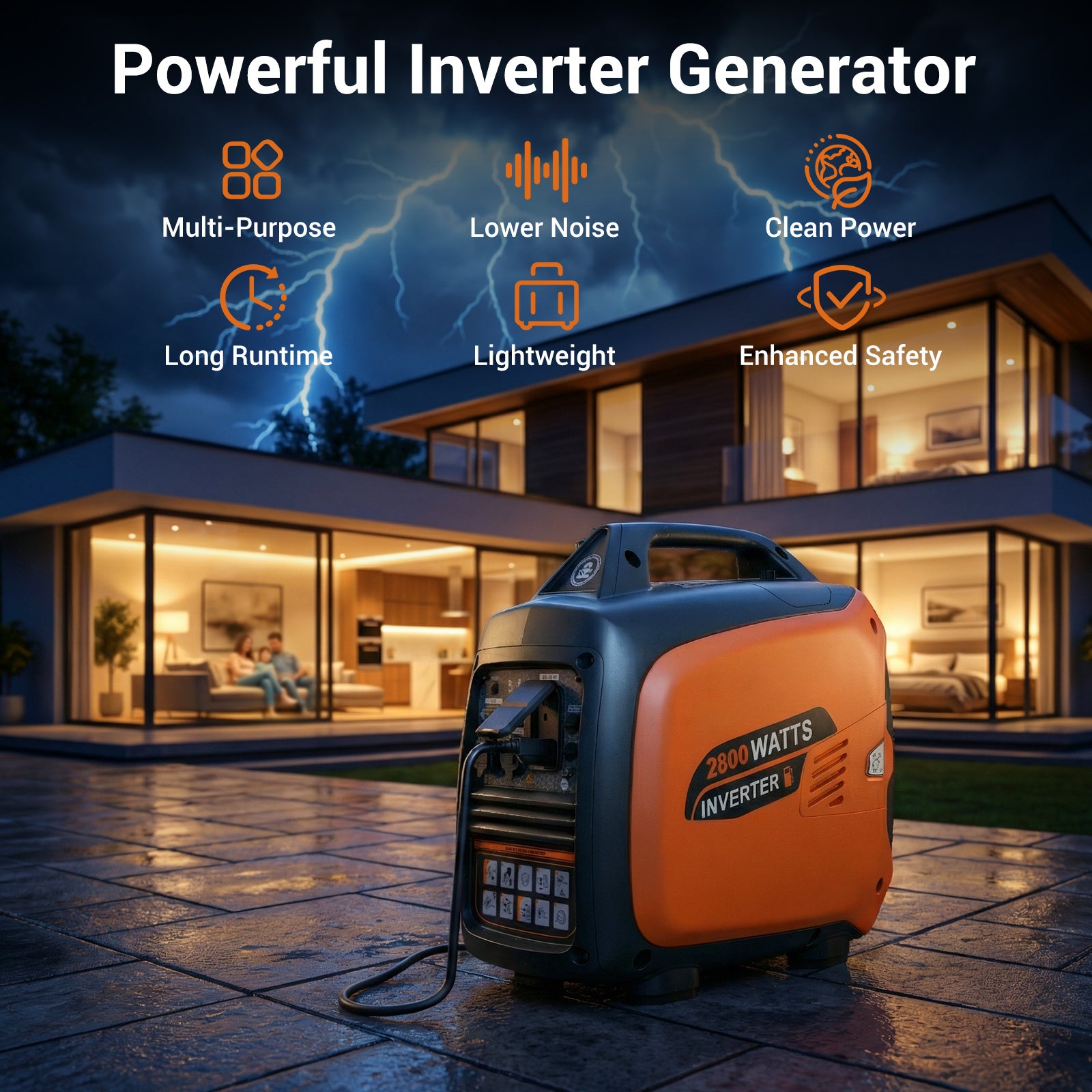 Efurden 2800W Portable Inverter Generator – Ultra-Quiet Gas Powered with ECO Mode & CO Sensor, EPA Compliant for RV, Camping & Home Backup