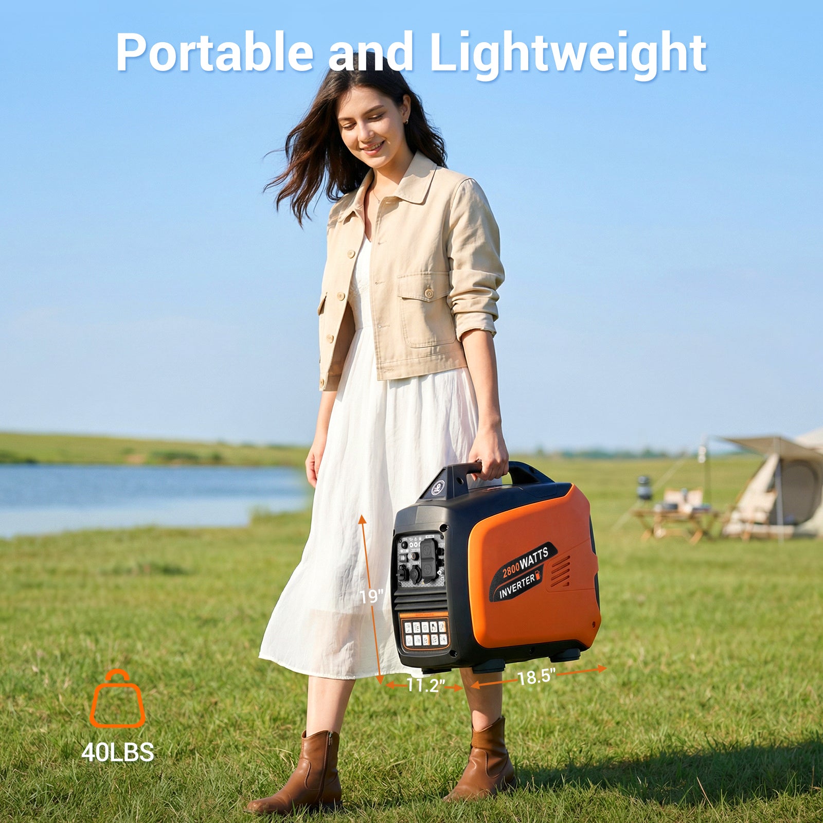 Efurden 2800W Portable Inverter Generator – Ultra-Quiet Gas Powered with ECO Mode & CO Sensor, EPA Compliant for RV, Camping & Home Backup