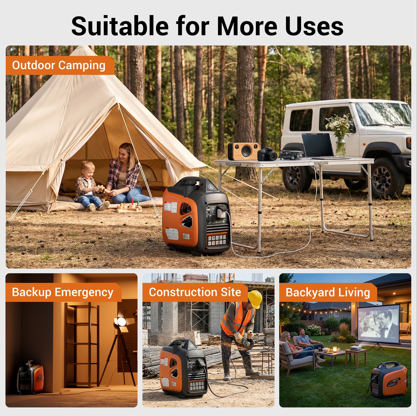 Efurden 2800W Portable Inverter Generator – Ultra-Quiet Gas Powered with ECO Mode & CO Sensor, EPA Compliant for RV, Camping & Home Backup