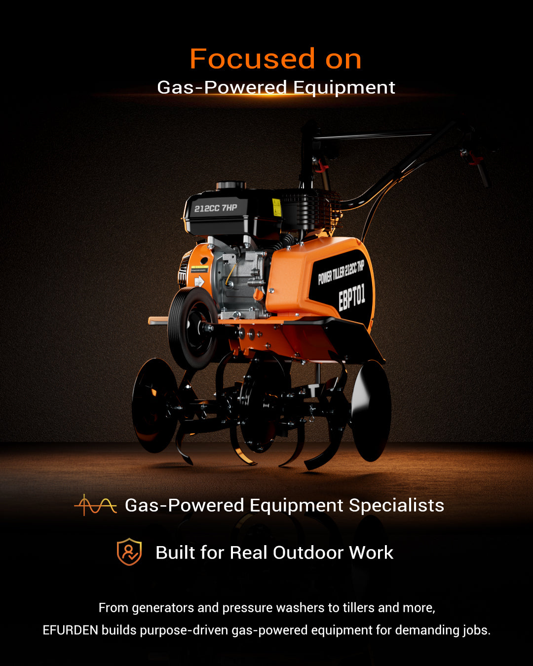 Efurden 212cc 7HP Gasoline Power Tiller