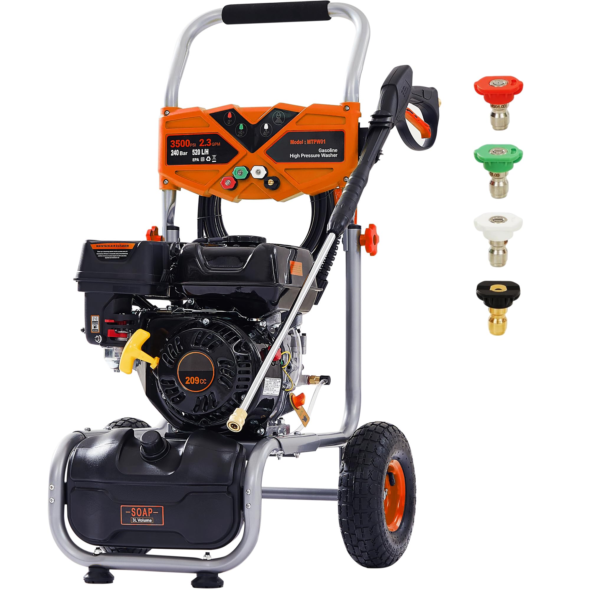 Efurden 3600 PSI 2.3 GPM Gas Pressure Washer with 209cc OHV Engine – for Walls, Terraces, Vehicles, and Garden