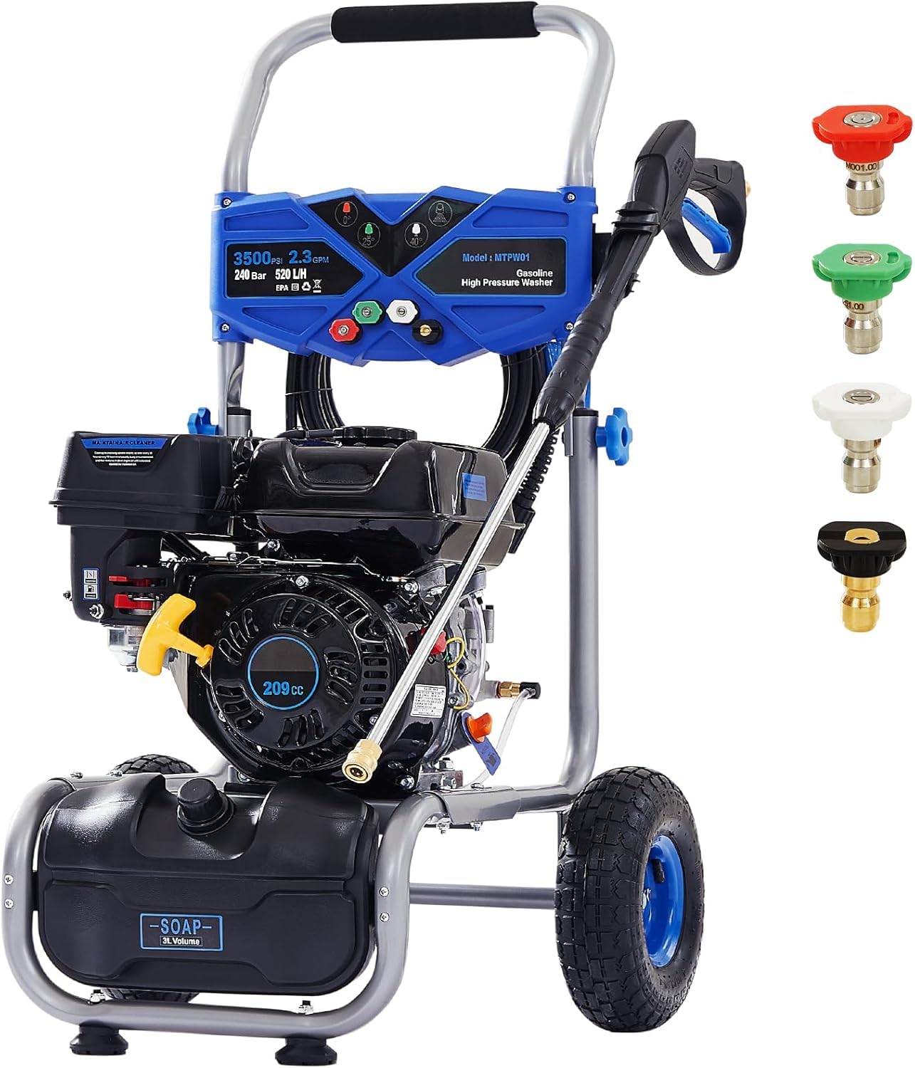Efurden 3600 PSI 2.3 GPM Gas Pressure Washer with 209cc OHV Engine – for Walls, Terraces, Vehicles, and Garden