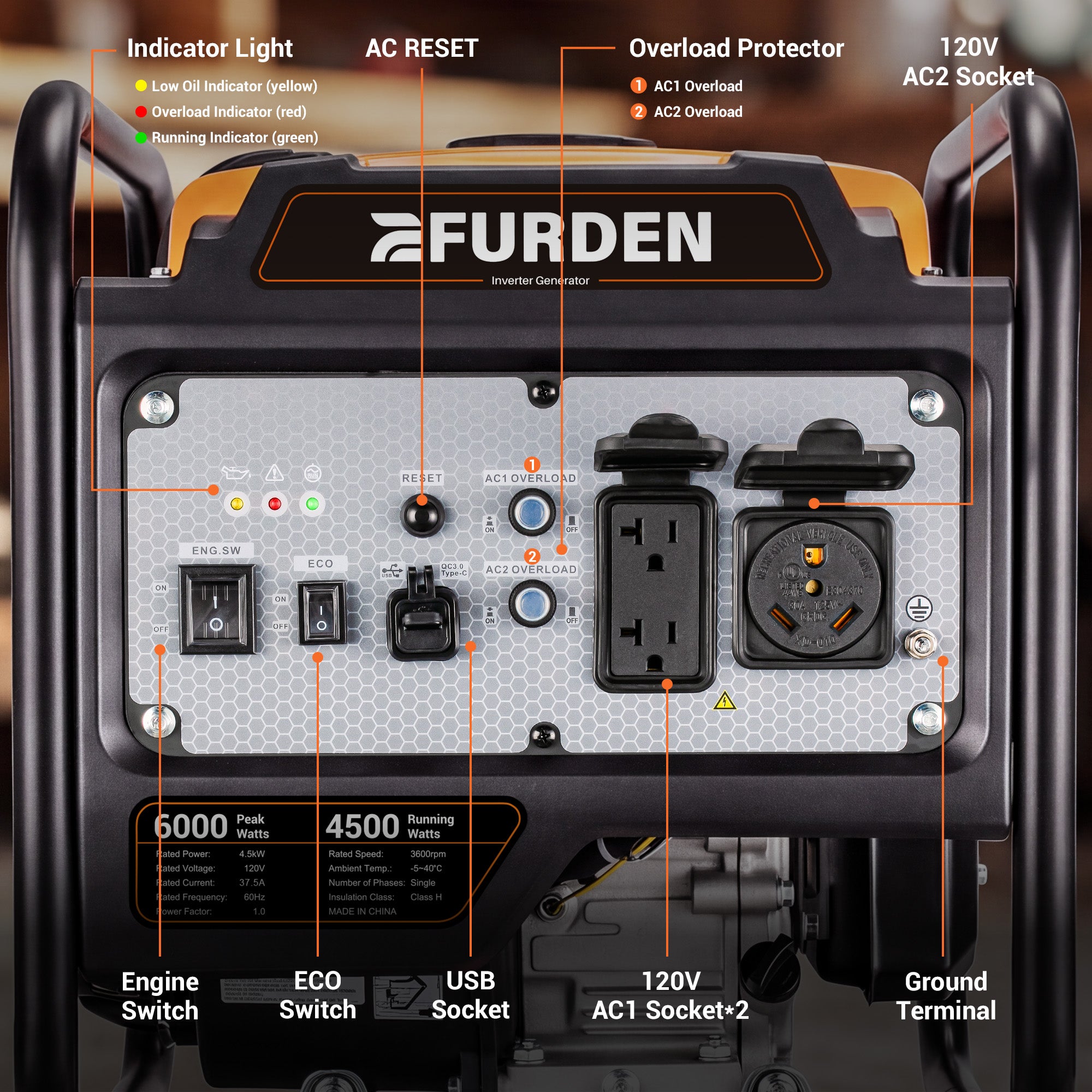 Efurden 6000W Portable Gasoline Inverter Generator