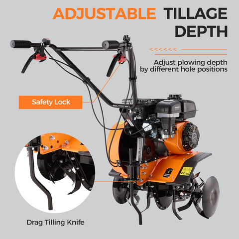 Gas Power Tiller, 212CC Heavy Duty Garden Tiller