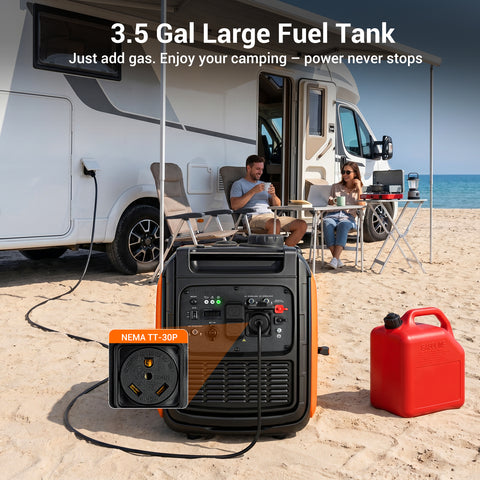 Efurden 7000W Quiet Inverter Generator, Gas Powered Generator for Home Backup and Outdoor Camping, 30A RV Ready, Portable with Wheels