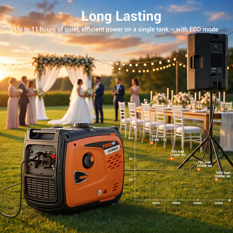 Efurden 7000W Quiet Inverter Generator, Gas Powered Generator for Home Backup and Outdoor Camping, 30A RV Ready, Portable with Wheels