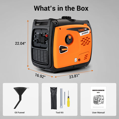 Efurden 7000W Quiet Inverter Generator, Gas Powered Generator for Home Backup and Outdoor Camping, 30A RV Ready, Portable with Wheels