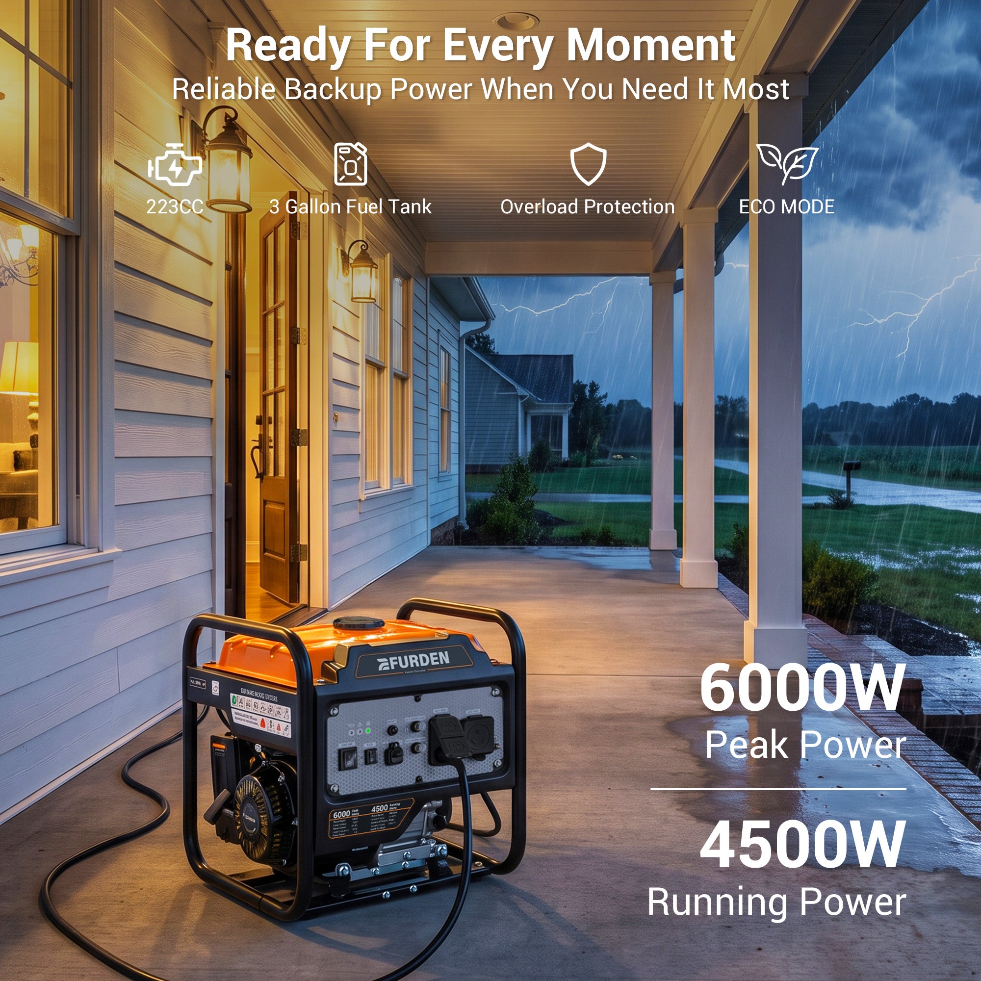 Efurden 6000W Portable Gasoline Inverter Generator