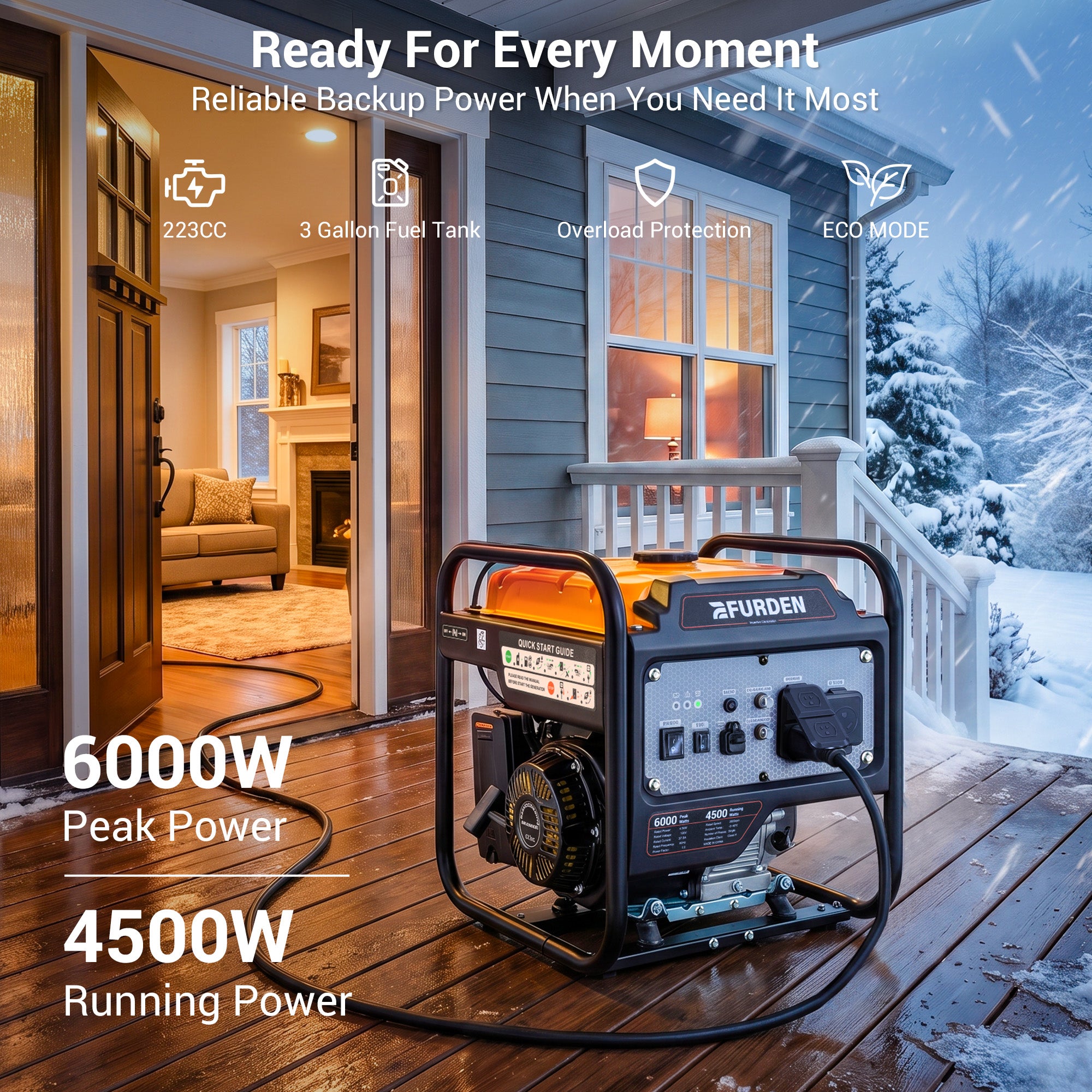 Efurden 6000W Portable Gasoline Inverter Generator