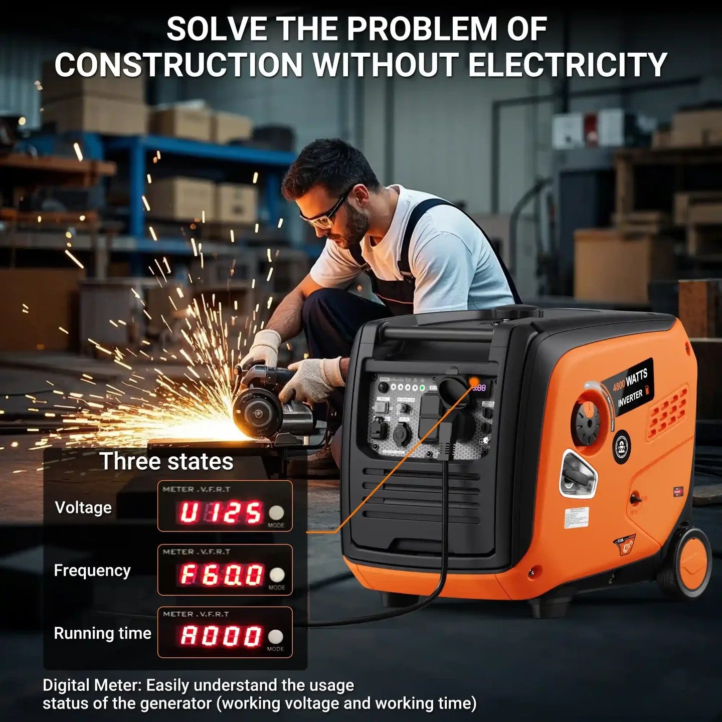 Efurden 48000-Watt Portable Inverter Generator Gas Powered for Home and Outdoor Use, CO Sensor, Low Noise