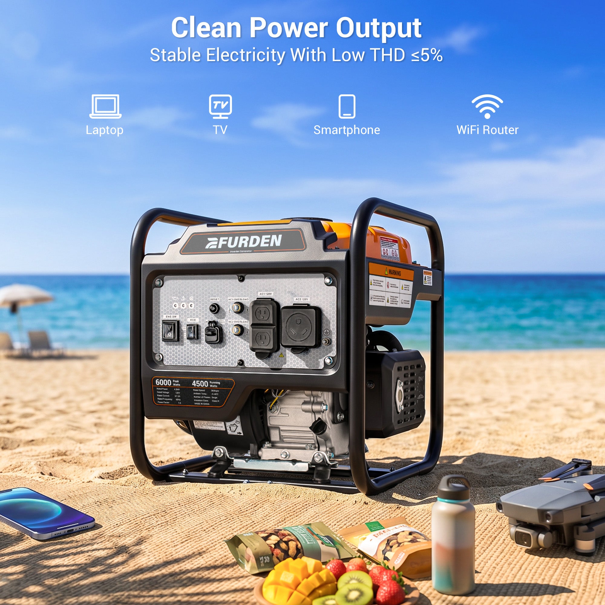 Efurden 6000W Portable Gasoline Inverter Generator