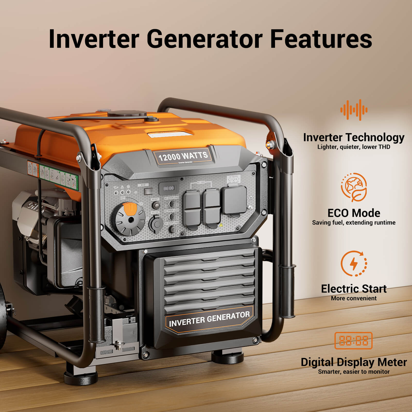 Efurden 12000W Gasoline Inverter Generator | Electric Start | EPA Compliant – for Whole House Backup, Jobsite, Large Events