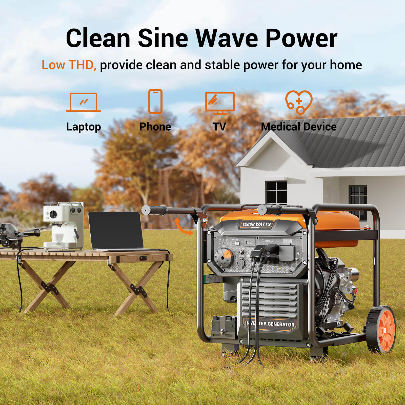 Efurden 12000W Gasoline Inverter Generator | Electric Start | EPA Compliant – for Whole House Backup, Jobsite, Large Events