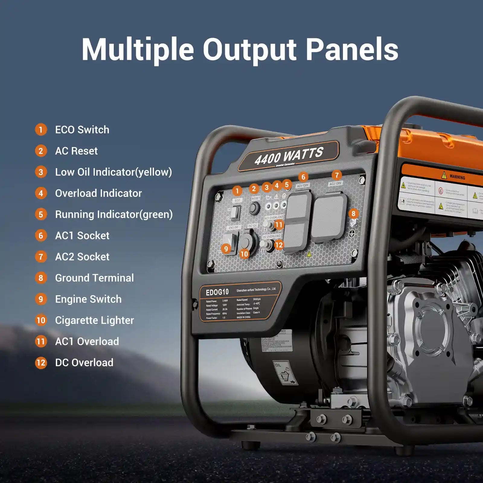 Efurden 4000W/4400W Portable Gasoline Inverter Generator | Overload Protection | ECO Mode |  EPA Compliant  – for Home Emergency Backup Power, Camping, and RV Use