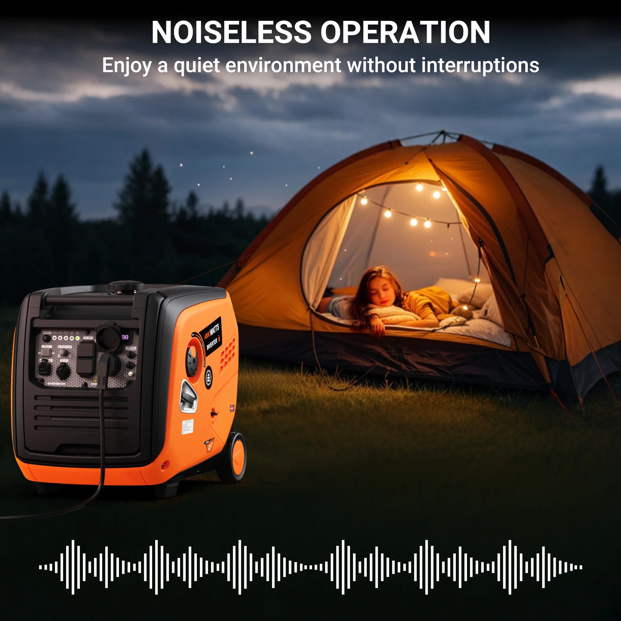 Efurden 4800W Portable Inverter Generator – Ultra-Quiet Gas Powered with ECO Mode & CO Sensor, EPA Compliant for RV, Camping & Home Backup