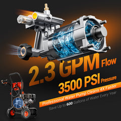 Efurden Gas Power Washer, 3500PSI, 2.3GPM, 212CC Engine, 4 Nozzles, Ideal for Cleaning Walls, Terraces, Vehicles, Gardens(Orange)