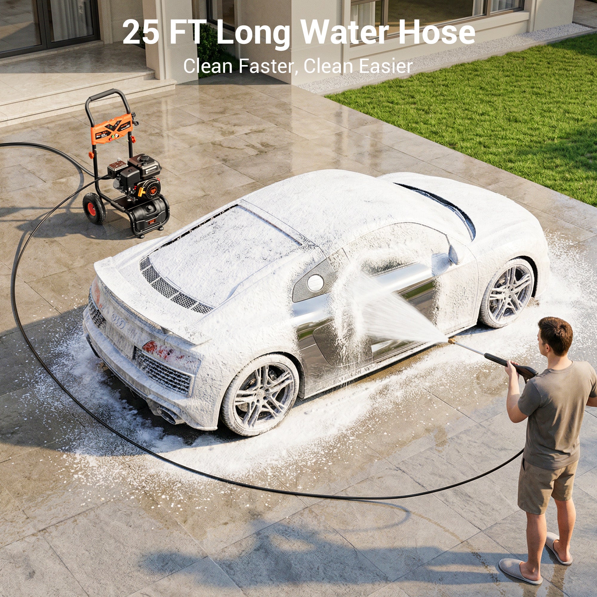 Efurden Gas Power Washer, 3500PSI, 2.3GPM, 212CC Engine, 4 Nozzles, Ideal for Cleaning Walls, Terraces, Vehicles, Gardens(Orange)