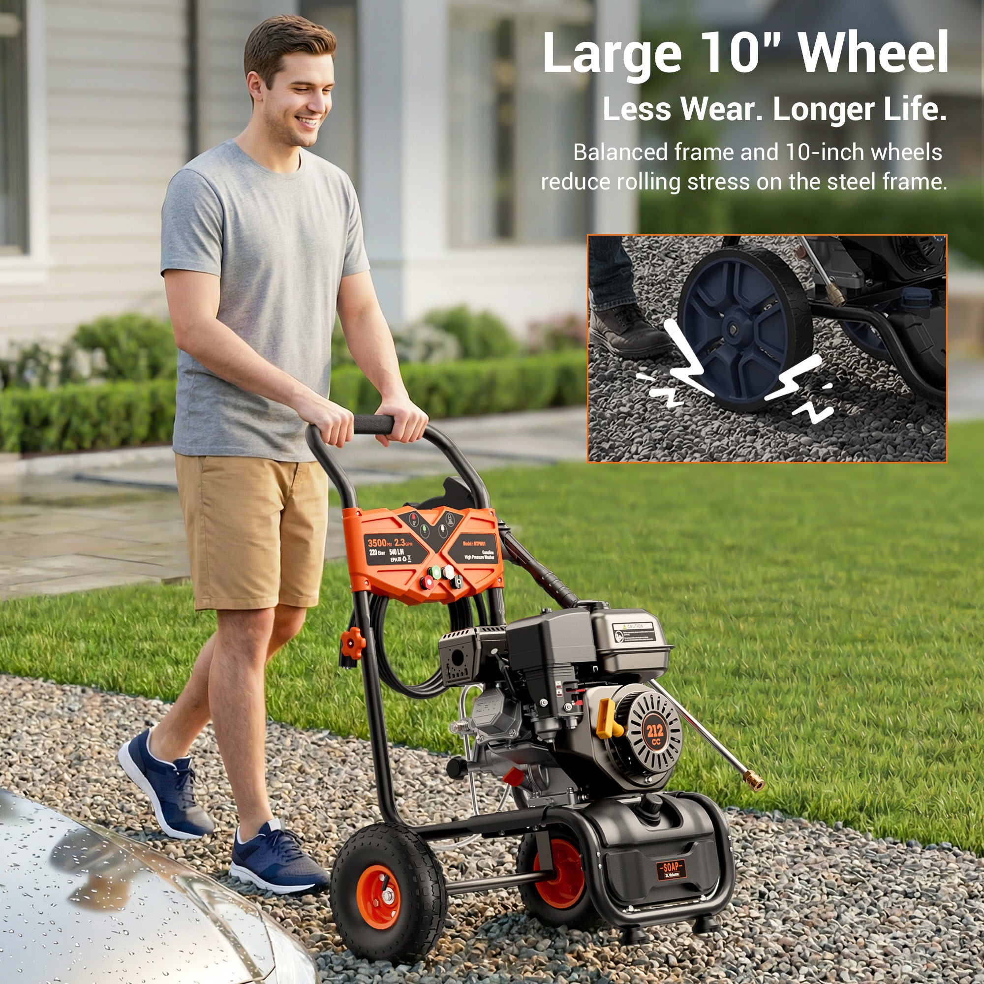 Efurden Gas Power Washer, 3500PSI, 2.3GPM, 212CC Engine, 4 Nozzles, Ideal for Cleaning Walls, Terraces, Vehicles, Gardens(Orange)