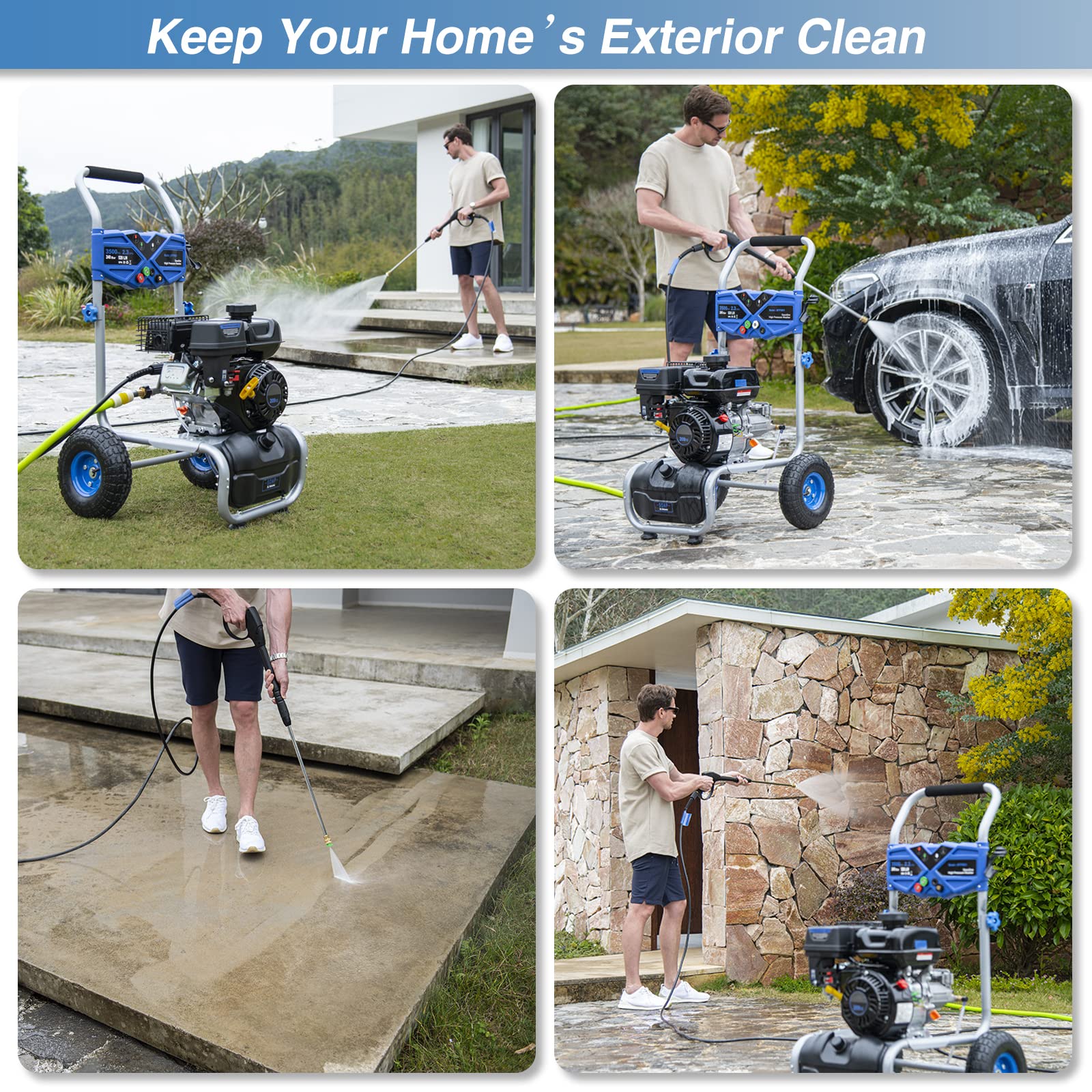 Efurden 3600 PSI 2.3 GPM Gas Pressure Washer with 209cc OHV Engine – for Walls, Terraces, Vehicles, and Garden