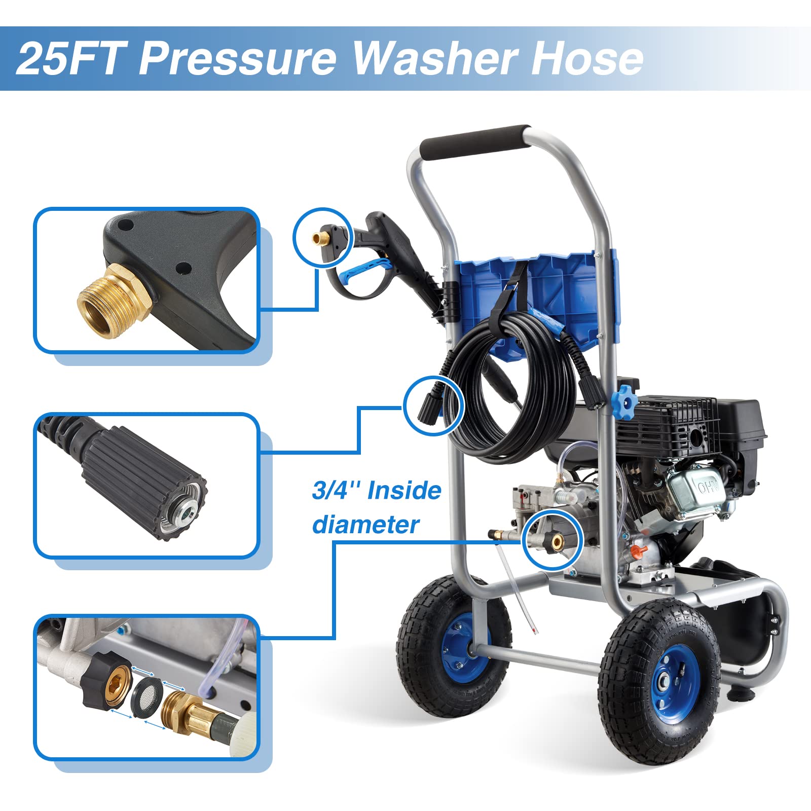 Efurden 3600 PSI 2.3 GPM Gas Pressure Washer with 209cc OHV Engine – for Walls, Terraces, Vehicles, and Garden
