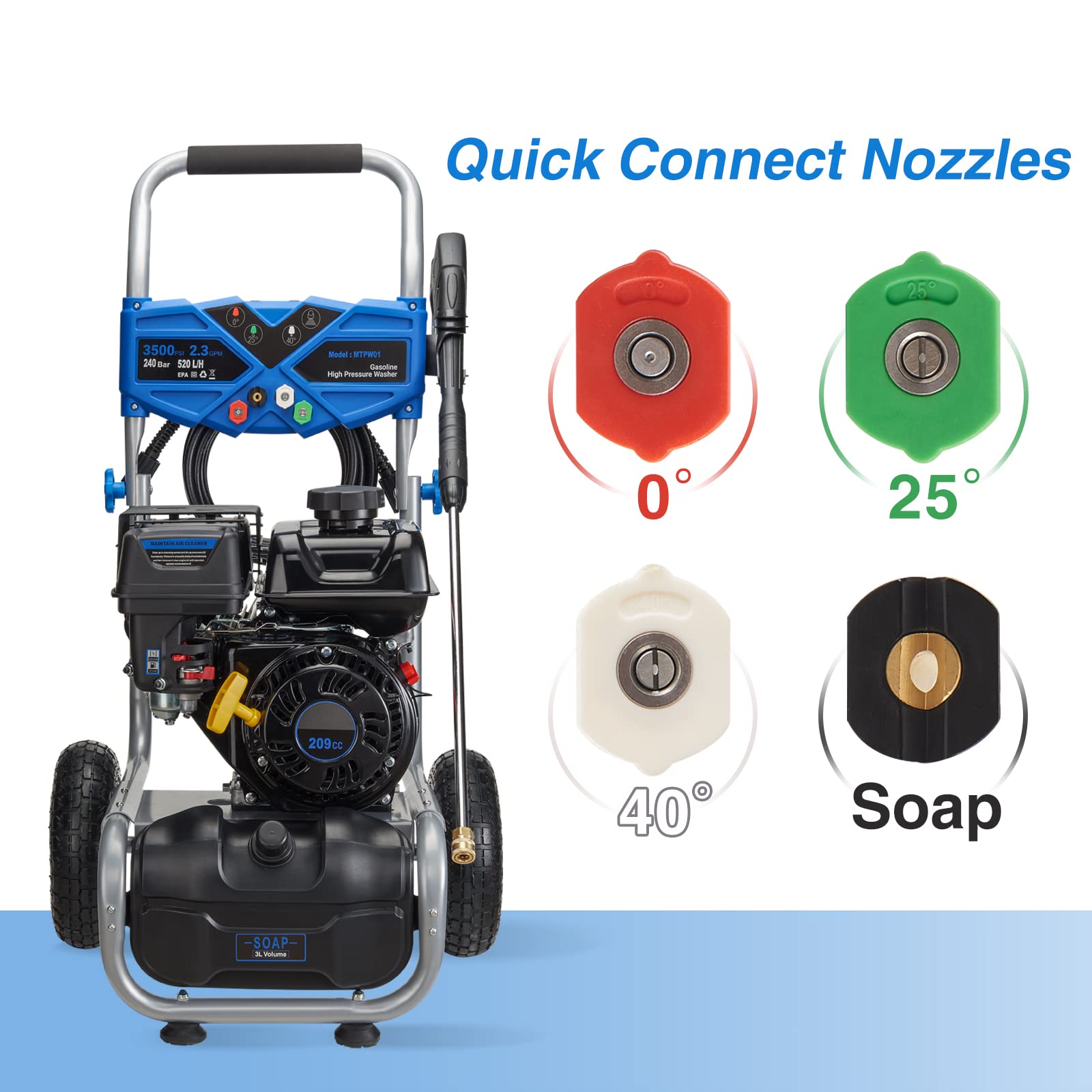 Efurden 3600 PSI 2.3 GPM Gas Pressure Washer with 209cc OHV Engine – for Walls, Terraces, Vehicles, and Garden